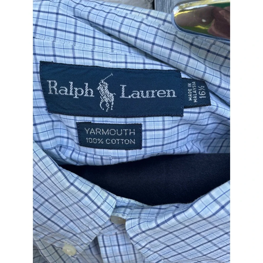 Polo Ralph Lauren Yarmouth Mens 16.5 Blue White Check Short Sleeve Button Down